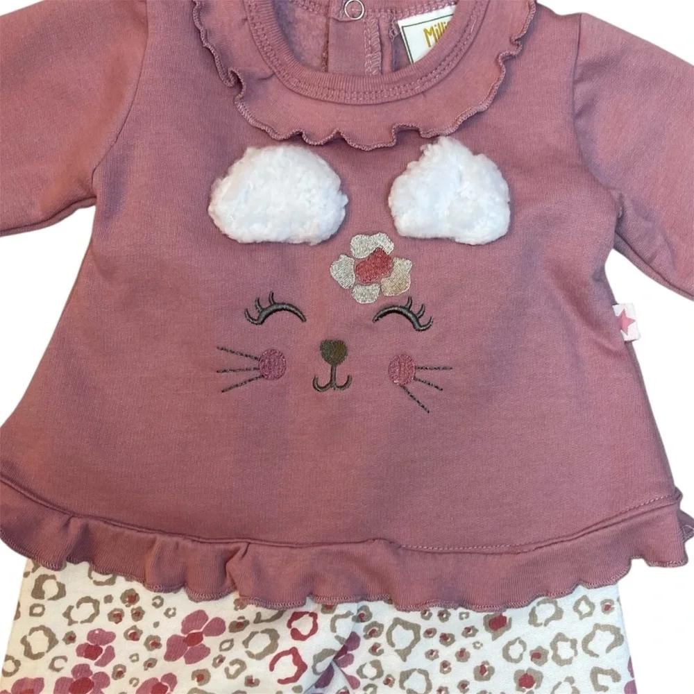 Millie & Myles 3–6M Animal Appliqué Ruffle Top & Leopard Joggers Set